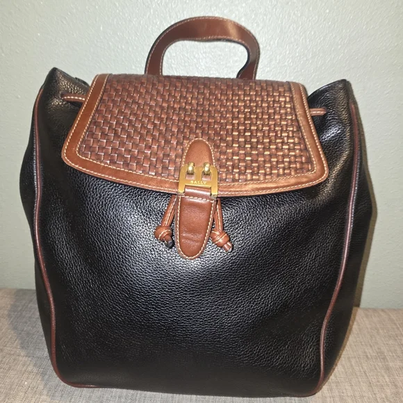 Euc Bally vintage black and brown woven leather backpack Bag - Picture 1 of 9